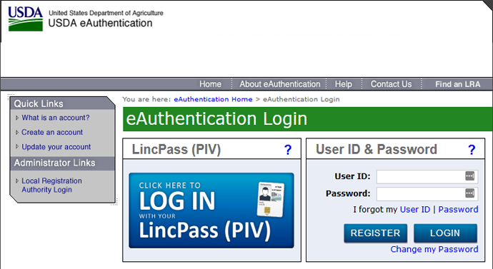 SNAP Retailer USDA eAuthentication Account Login